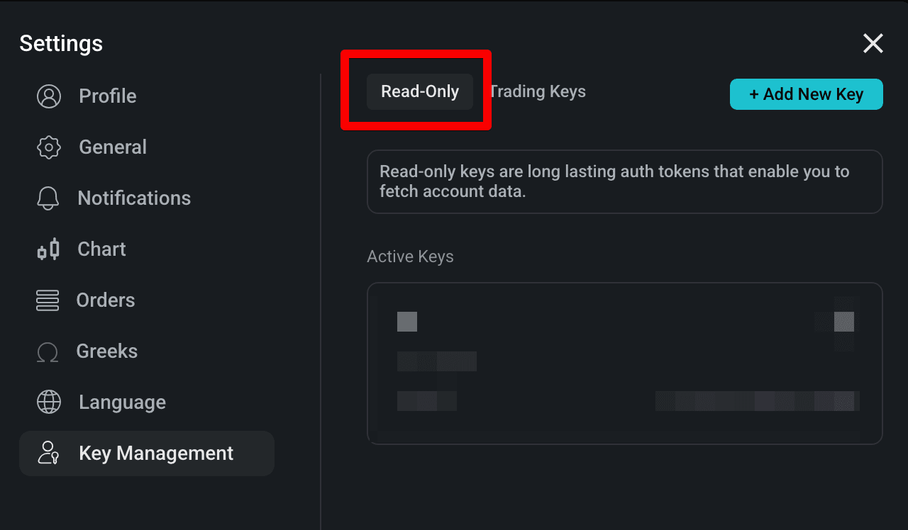 Paradex read-only API key setup